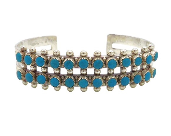 Vintage Sterling Silver Southwest Navajo/Zuni Snake Eye Turquoise Cuff Bracelet - Picture 1 of 11